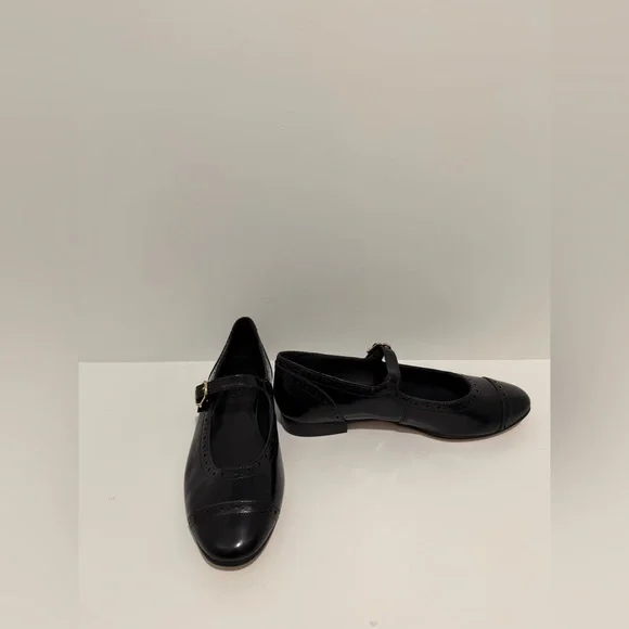 J. Crew Wing Tip Mary Jane Ballet Flats Black Spazzolato Leather size 9 CH271 - Picture 4 of 9